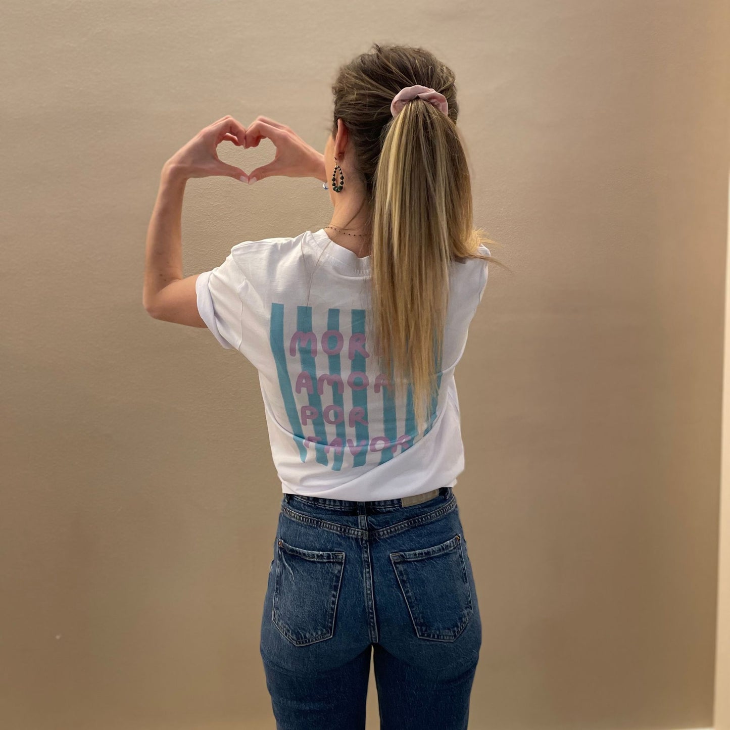 T-shirt Blanc imprimé More Amor Por Favor