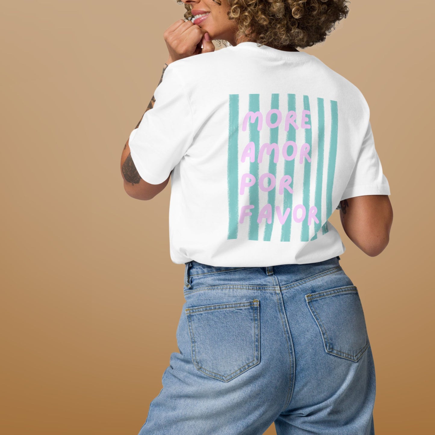 T-shirt Blanc imprimé More Amor Por Favor