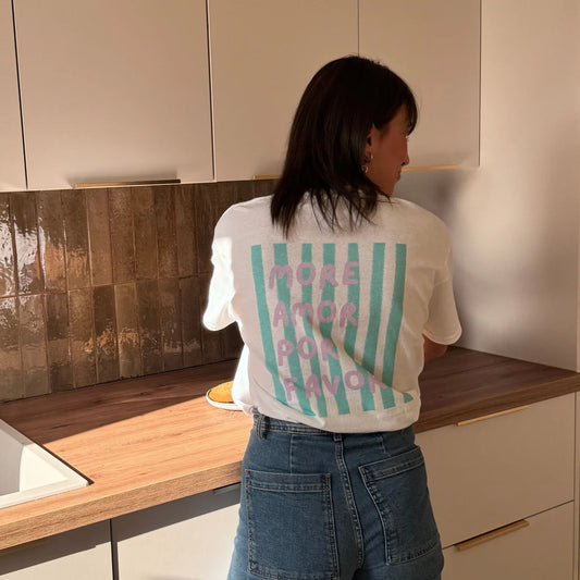 T-shirt Blanc imprimé More Amor Por Favor